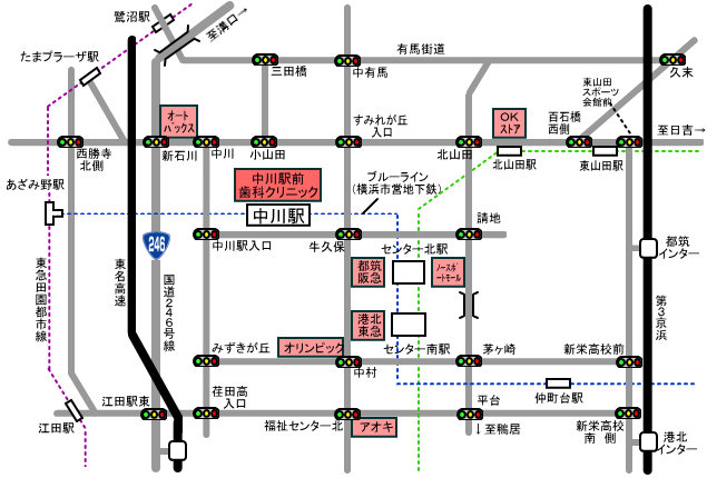 広域路線図 広域道路地図 横浜 中川駅前歯科